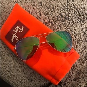 kids* Ray Ban Reflective Green and Gold Aviators